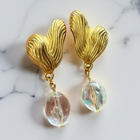 Rare Vintage NAPIER Gold Tone Lucite Earrings - Picture 1 of 5